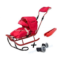 Санки Adbor Piccolino deLux + Колеса + муфта + подножка Красный