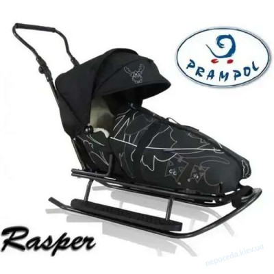 Санки RASPER 7в1 (санки, підніжки, спинка, спальник з утеплювачом, регульована ручка, муфти, дашок) чорні