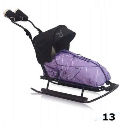 Санки RASPER 7в1 (санки, підніжки, спинка, спальник з утеплювачом, регульована ручка, муфти, дашок)  фіолетові