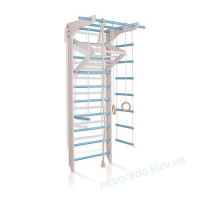 Детская шведская стенка с дерева 3-Lux 2-240 бело-голубая с навесным турником