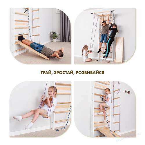 Спортивный уголок «Lux 9-220» белого цвета с горкой-скалодромом, фото 3