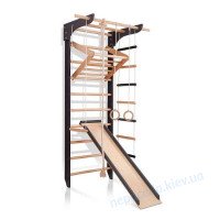 Шведская стенка черная из натурального дерева 9-Lux 3-240 с горкой и навесным ту..