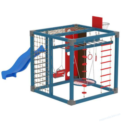 Уличный спортивный комплекс Cube синий горкой и качели, фото 1