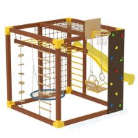 Спортивный уличный комплекс Cube коричневый горкой и качелями