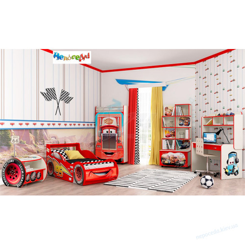Гардероб и кровать машина "Тачки" красного цвета (набор мебели), фото 1