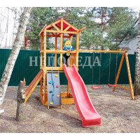 Дитячий майданчик "Три елемента" із дерева з гіркою та гойдалками
