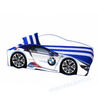 Детская кровать машина L 170см + матрас БМВ для мальчика белое