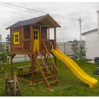 Будиночок дерев'яний із пластиковою гіркою для дітей Дача