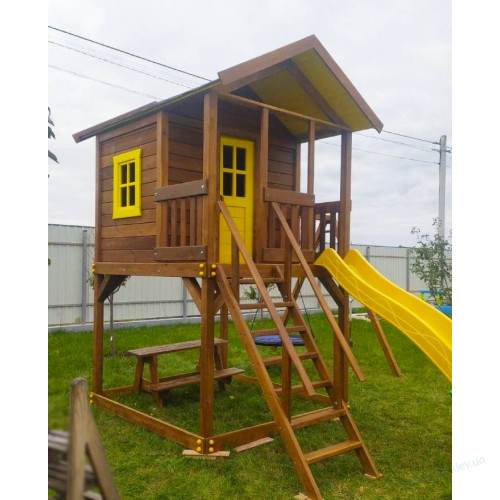 Домик деревянный с горкой Дача, фото 1