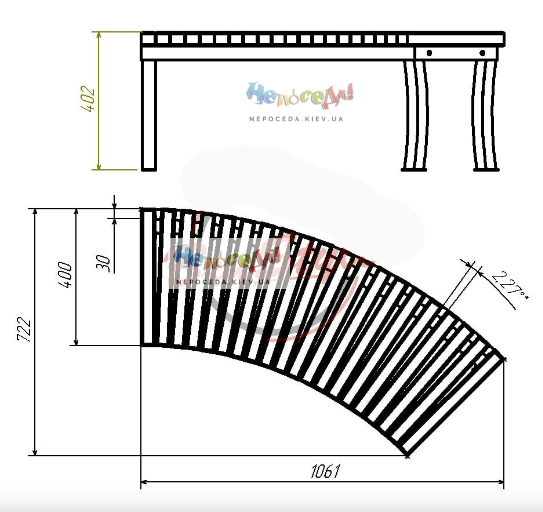 размеры лавочки полукругом